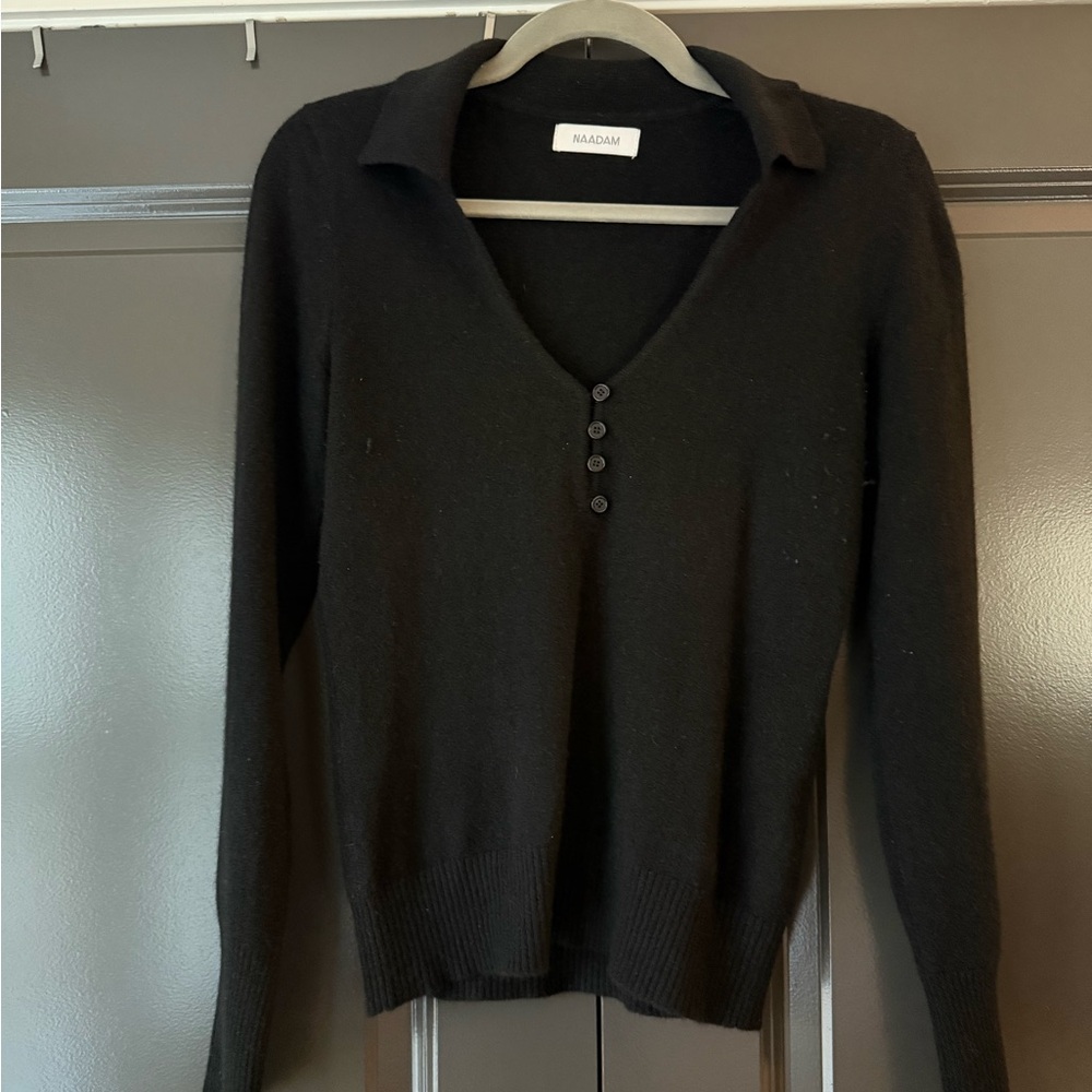 NAADAM Black V-Neck Women's Sweater